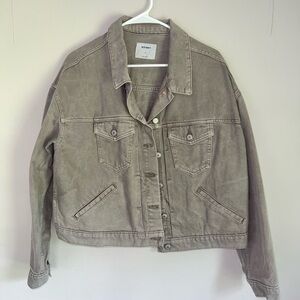 Old Navy Women's Tan/Grey Denim Jacket with Buttons and Pockets